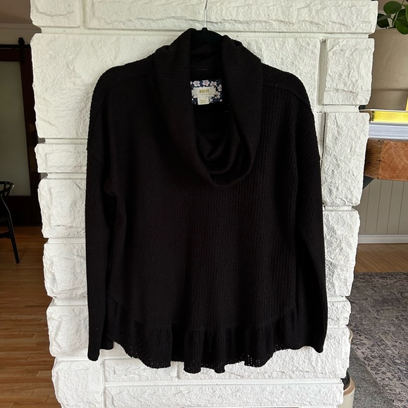 Anthropologie | Maeve Addie Ruffled Hacci Cowlneck Pullover in Black Size Small - Picture 6 of 14